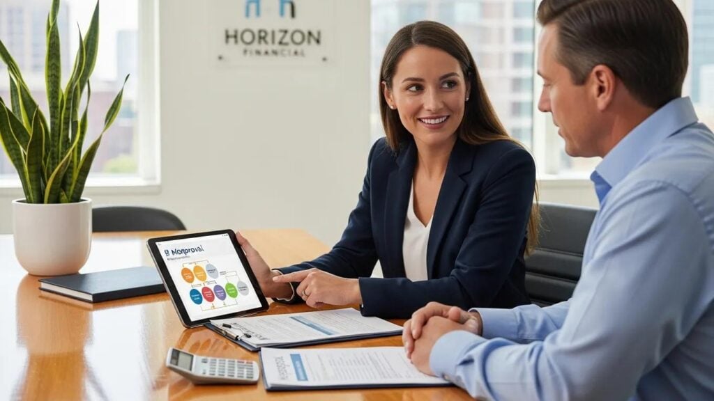 Understanding Pre-Approval vs. Pre-Qualification Differences 2 Financial advisor explaining mortgage pre-approval to a client