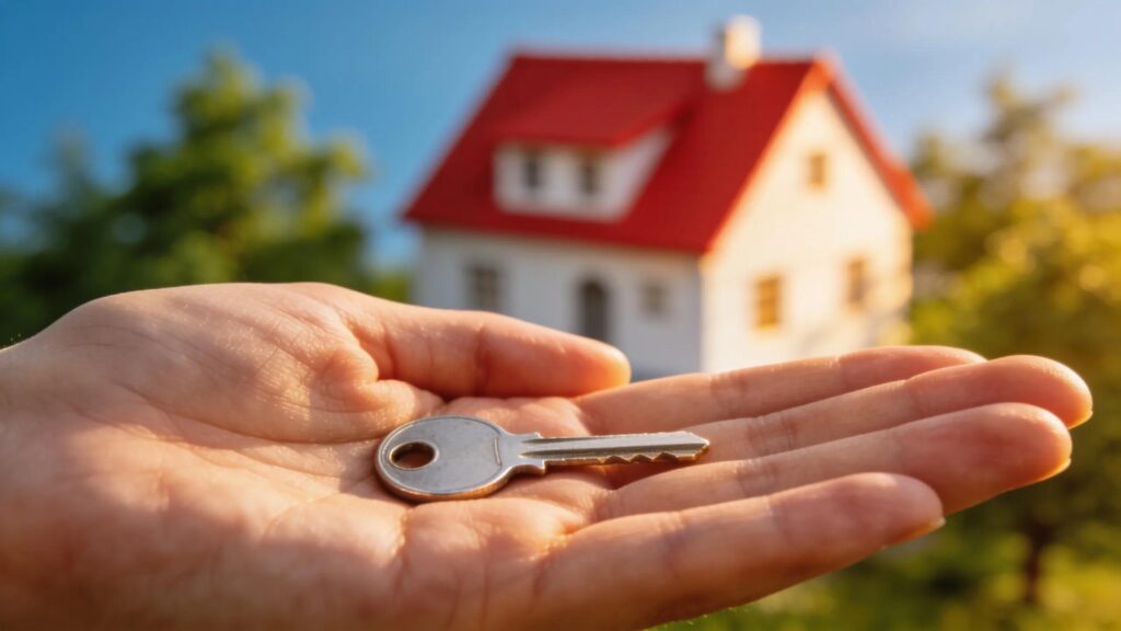 ### Main Subjects - Hand holding a key - House in the background ### Objects